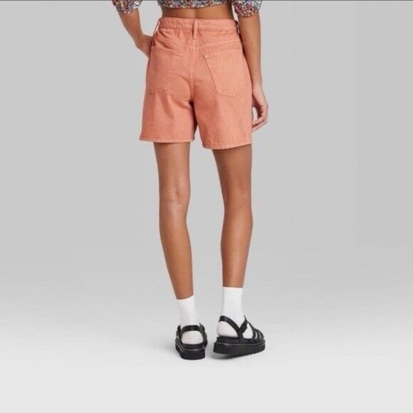 WILD FABLE | Highest Rise Bermuda Salmon Orange Women's Distressed Shorts - Picture 3 of 10